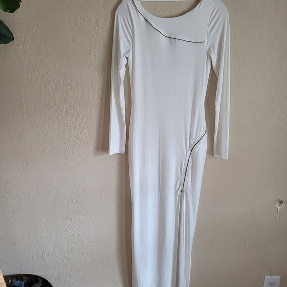 Cefian USA Long White Maxi Dress With Zipper Detail size S - Picture 1 of 6